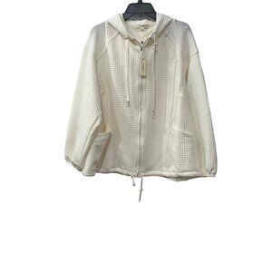 New Max Studio Size L Waffle Knit Long sleeve Zip Up Hoodie Top ivory *Stain*